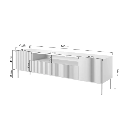 Szafka RTV Nicole 200 cm z wnęką i szufladami - kaszmir / złote nóżki